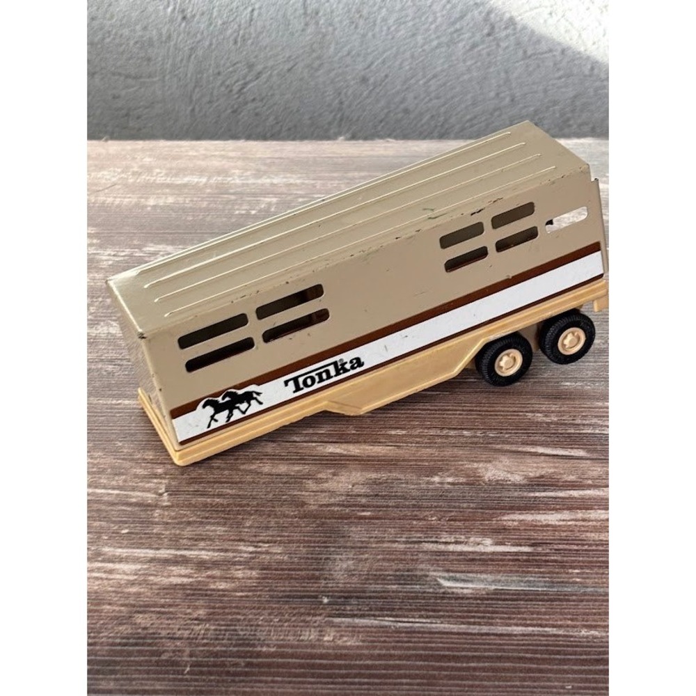 Vintage Tonka Steel Horse Trailer Toy Metal Beige Brown Kids Play‎ Vehicle